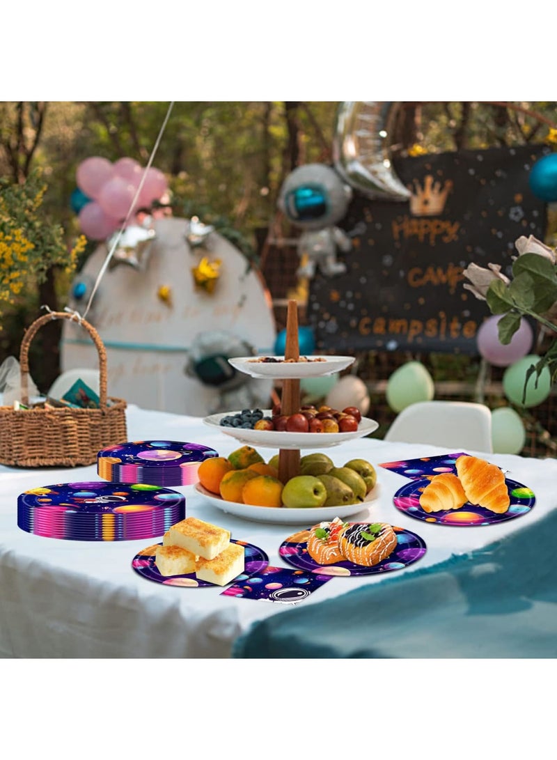 SYOSI Space Birthday Party Supplies Decorations, Outer Space Theme Paper Plates and Napkins Set for 24 Guests, 96 Pcs Disposable Galaxy Party Dessert Dinnerware - Image 2