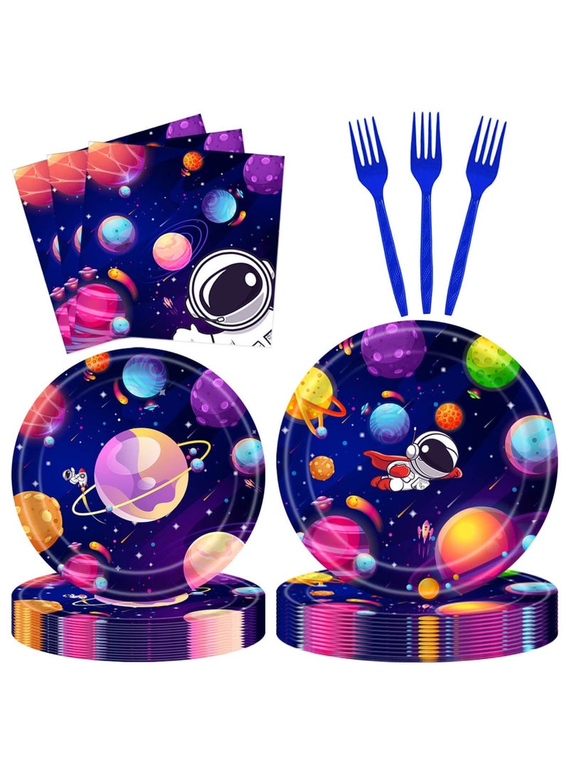SYOSI Space Birthday Party Supplies Decorations, Outer Space Theme Paper Plates and Napkins Set for 24 Guests, 96 Pcs Disposable Galaxy Party Dessert Dinnerware - Image 1