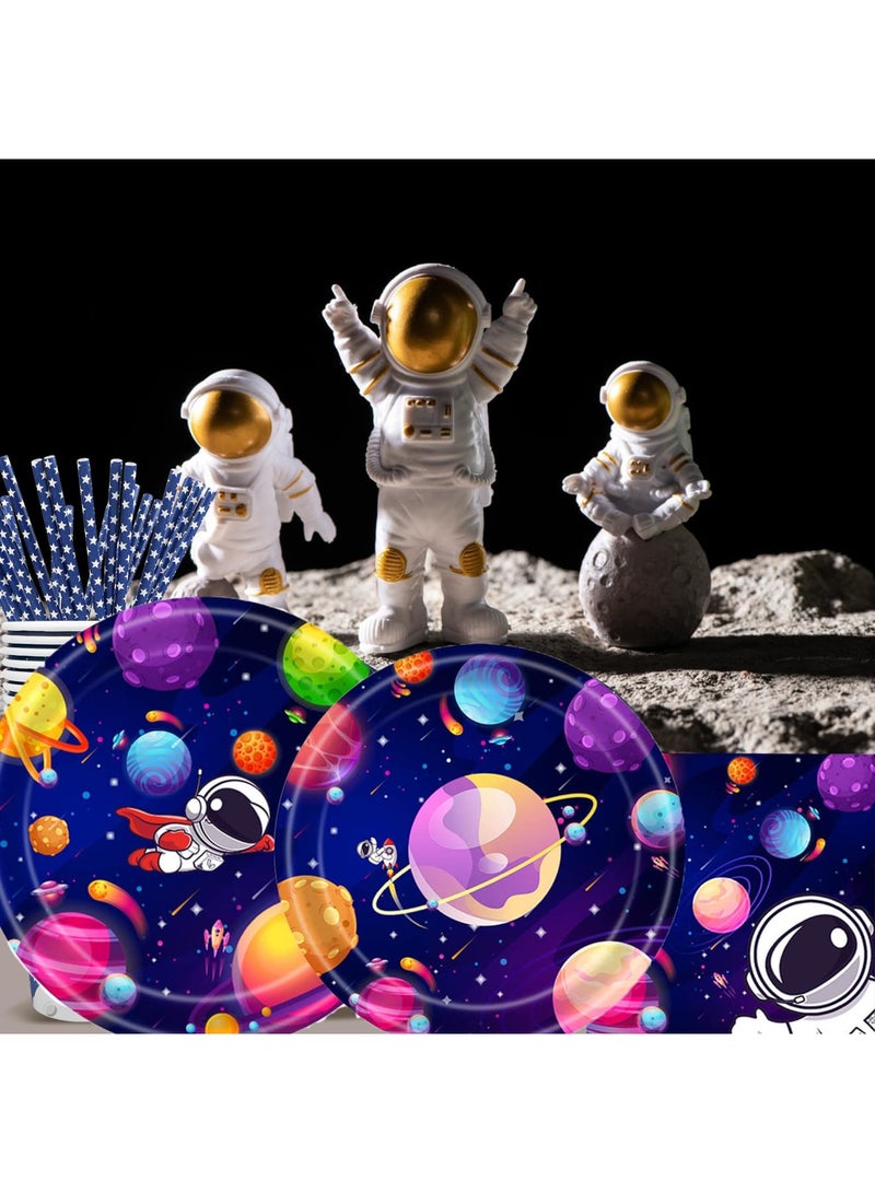 SYOSI Space Birthday Party Supplies Decorations, Outer Space Theme Paper Plates and Napkins Set for 24 Guests, 96 Pcs Disposable Galaxy Party Dessert Dinnerware - Image 4