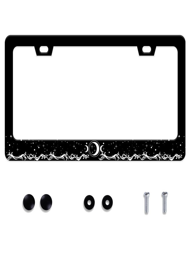 UNINDREM Moon License Plate Frame Ocean Waves Stainless Steel License Plate Frame Rust-Proof Auto Parts Decoration with Screws License Plate Holder for Men Women Youth 12x6 Inch Gift - Image 1