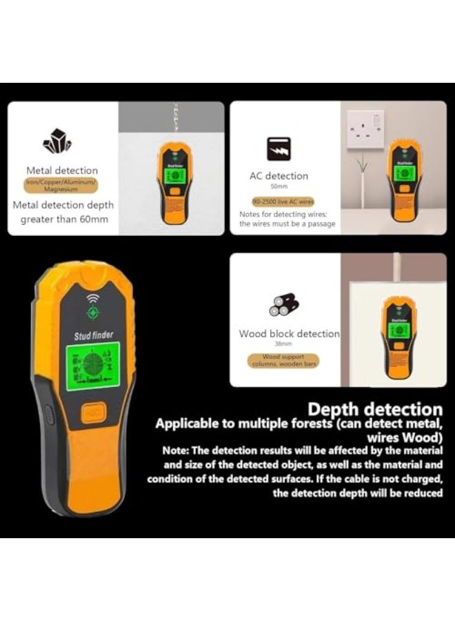 جهاز كشف المسامير، جهاز استشعار متعدد الوظائف للكشف عن الأسلاك، ماسح جدران إلكتروني مع شاشة LCD للكشف عن المسامير، المعادن والأسلاك الحية، بحجم 7.28x3.11x0.91 بوصة - Image 5