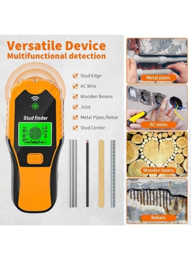 جهاز كشف المسامير، جهاز استشعار متعدد الوظائف للكشف عن الأسلاك، ماسح جدران إلكتروني مع شاشة LCD للكشف عن المسامير، المعادن والأسلاك الحية، بحجم 7.28x3.11x0.91 بوصة - Image 2