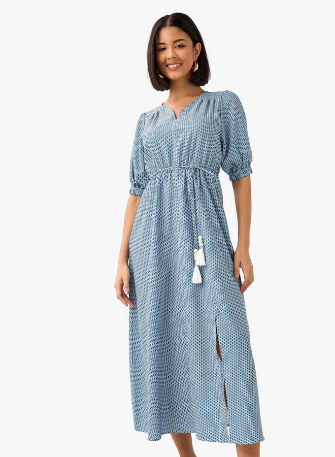 سبلاش فيڤ فستان نسائي بطبعة هندسية مع أربطة