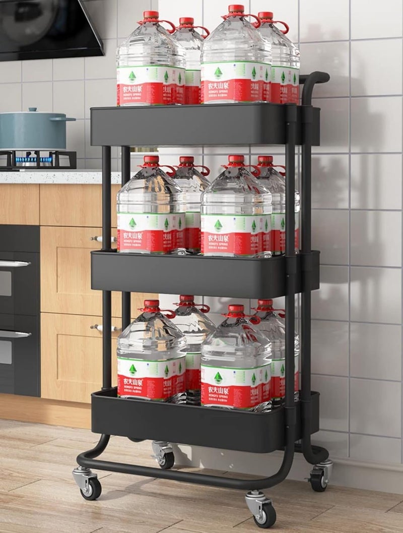 Sooyee 3 Tier Utility Cart,Rolling Cart with Handle and Lockable Wheels, Multi-Functional Storage Cart for Office, School,Living Room, Kitchen, Bathroom, Bedroom,Laundry,Black - Image 5