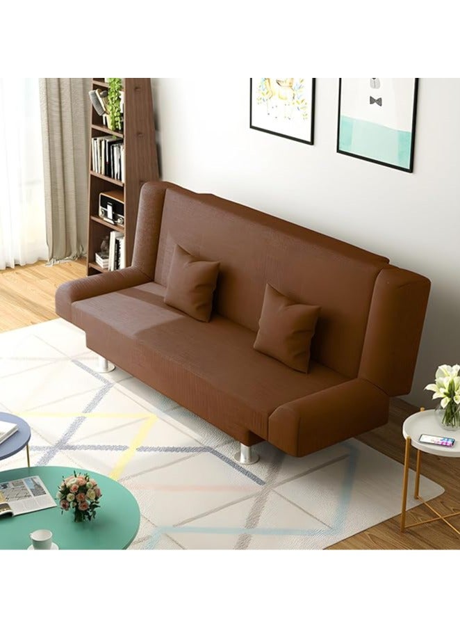 Poppins HOME Linen Armless Convertible Sleeper Sofa Bed for Living Room - Brown - 119.88 x 55.11 x 74.93 cm