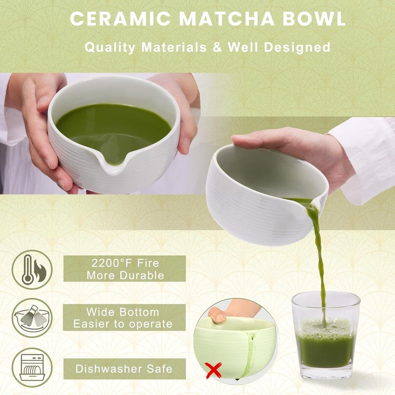 RANERANE Matcha Whisk Set, Ceramic Matcha Set Includes Matcha Bowl, Matcha Whisk (Chasen) and Holder, Sifter, Bamboo Scoop & Spoon - 6 Pcs Matcha Kit for Matcha Lovers White - Image 3