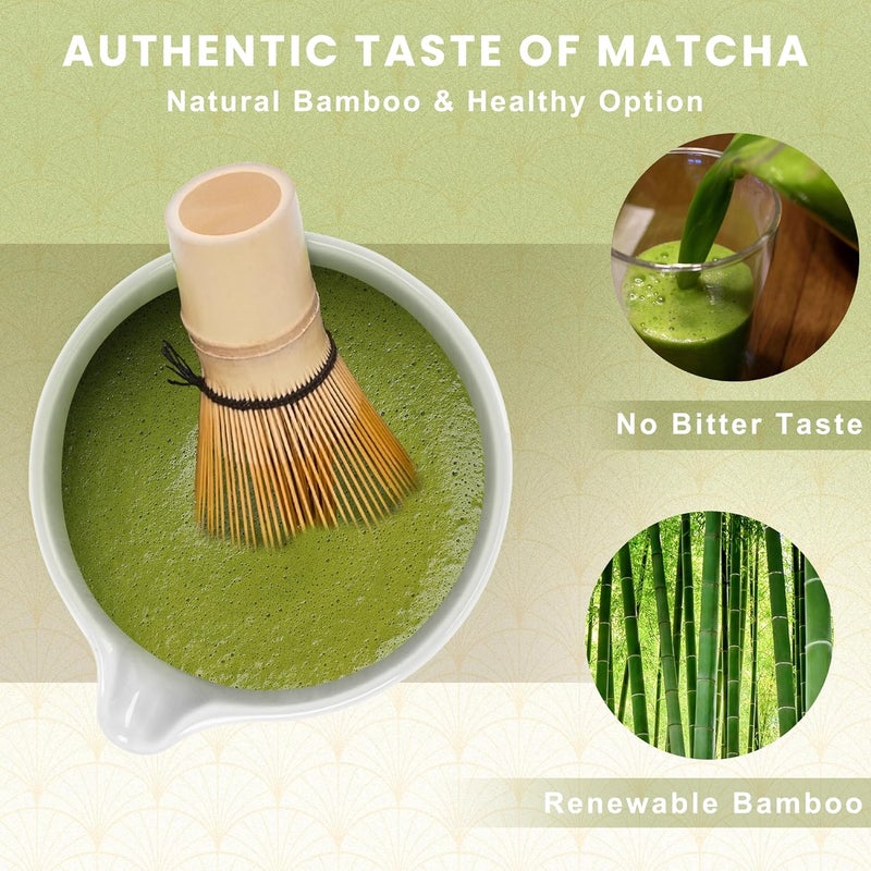 RANERANE Matcha Whisk Set, Ceramic Matcha Set Includes Matcha Bowl, Matcha Whisk (Chasen) and Holder, Sifter, Bamboo Scoop & Spoon - 6 Pcs Matcha Kit for Matcha Lovers White - Image 2