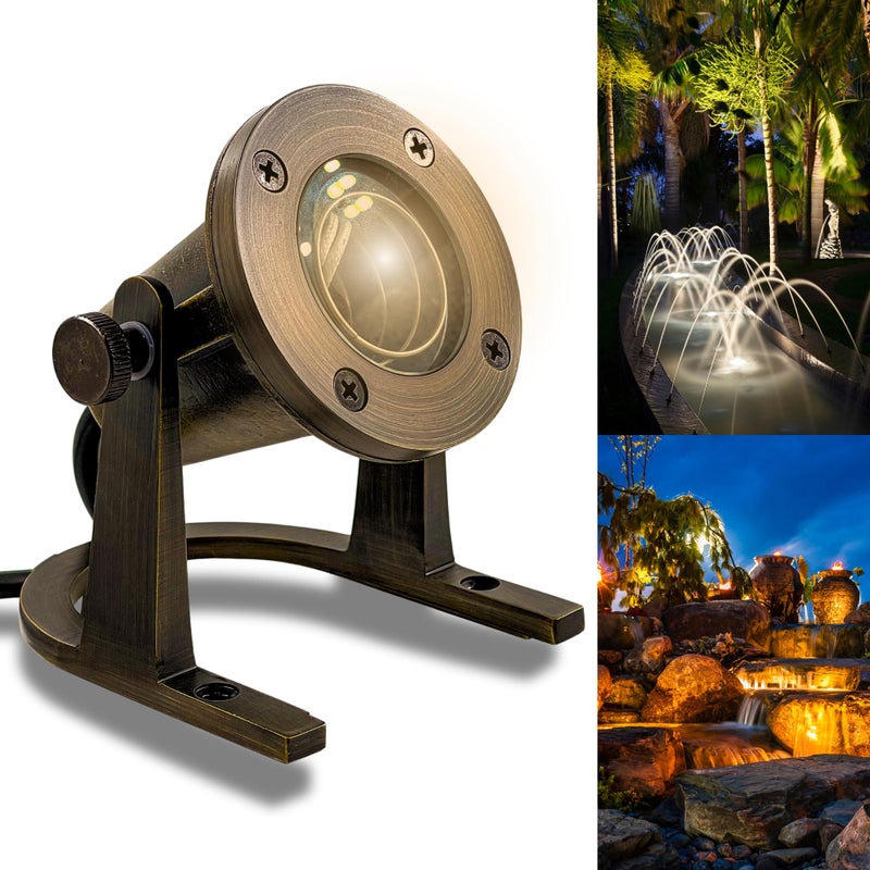 MIK Solutions أضواء تحت الماء من MIK Solutions 172 من النحاس الأصفر الصلب أضواء بركة تحت الماء LED مضاءة شلال بركة نافورة إضاءة تدوم طويلاً IP 68 مقاومة للماء مع موصلات بدون لمبة