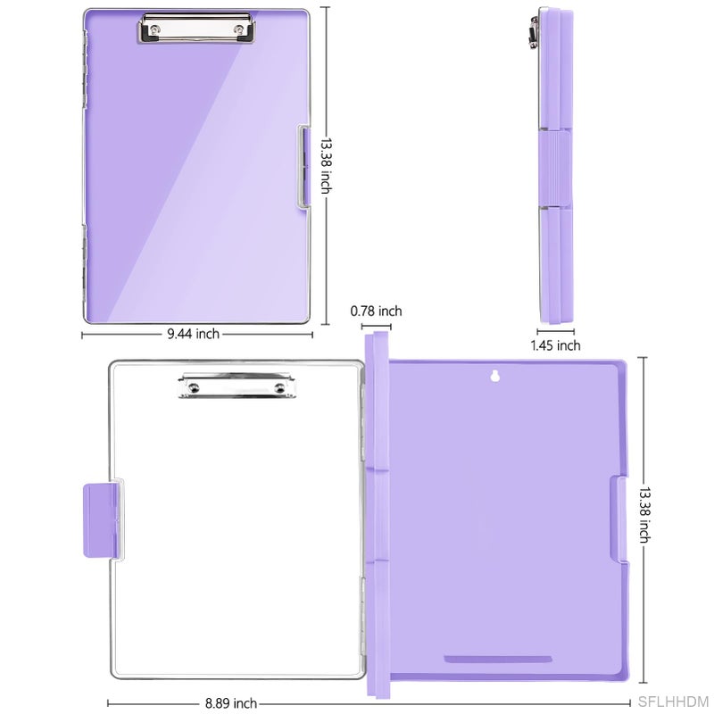 SFLHHDM Clipboard with Storage,Heavy Duty Clip Boards 8.5x11 with 2 Storage Case,Clear Visible Panel Storage Clipboards,Side Opening Nursing Clipboard Folder for Office Supplies-Light Purple - Image 2