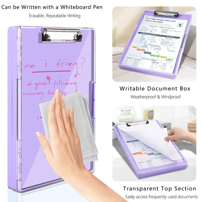 SFLHHDM Clipboard with Storage,Heavy Duty Clip Boards 8.5x11 with 2 Storage Case,Clear Visible Panel Storage Clipboards,Side Opening Nursing Clipboard Folder for Office Supplies-Light Purple - Image 3