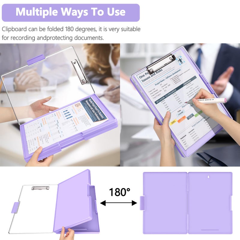 SFLHHDM Clipboard with Storage,Heavy Duty Clip Boards 8.5x11 with 2 Storage Case,Clear Visible Panel Storage Clipboards,Side Opening Nursing Clipboard Folder for Office Supplies-Light Purple - Image 5