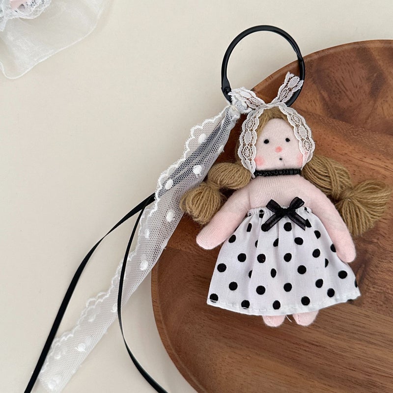 New Korean Sweet Lace Floral Dress Doll Keychain Charm Polo Dot Skirt