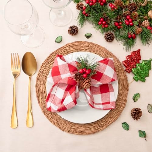 Blue Needles Gingham Buffalo Plaid Cloth Napkins 100% Cotton Set of 12 Dinner Table Napkins 18x18 inch Soft, Reusable, Washable Perfect for Spring Summer Easter & Everyday Use - Red & White - Image 2