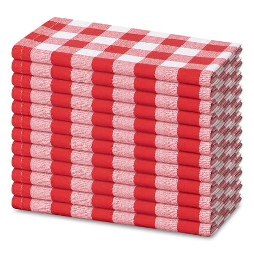 Blue Needles Gingham Buffalo Plaid Cloth Napkins 100% Cotton Set of 12 Dinner Table Napkins 18x18 inch Soft, Reusable, Washable Perfect for Spring Summer Easter & Everyday Use - Red & White - Image 1