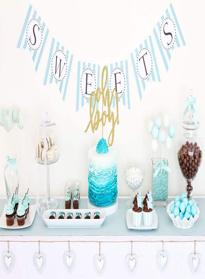AHAORAY Oh Boy Cake Topper - Gold Glitter Baby Gender Reveal Party Cake decorations Supplies, for Baby Shower/ 1st Birthday Party Photo Booth Props - Image 5