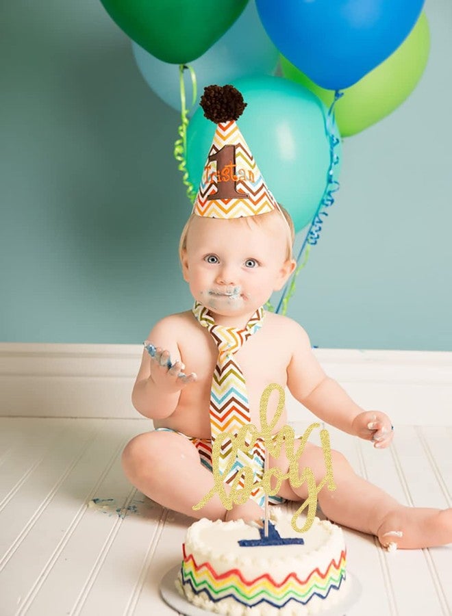 AHAORAY Oh Boy Cake Topper - Gold Glitter Baby Gender Reveal Party Cake decorations Supplies, for Baby Shower/ 1st Birthday Party Photo Booth Props - Image 4