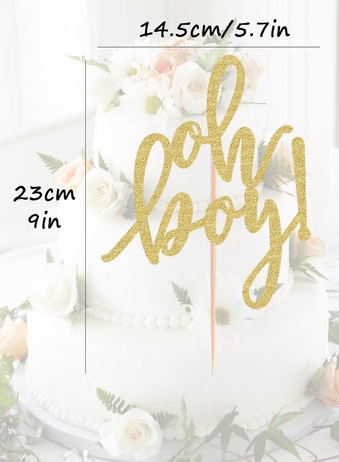 AHAORAY Oh Boy Cake Topper - Gold Glitter Baby Gender Reveal Party Cake decorations Supplies, for Baby Shower/ 1st Birthday Party Photo Booth Props - Image 3
