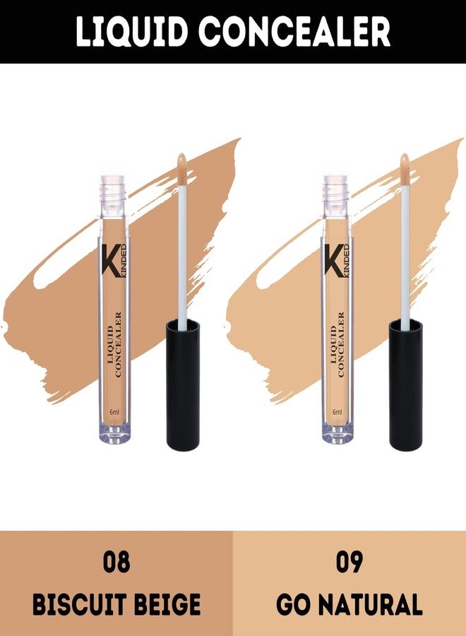 KINDED Liquid Concealer Full Coverage Colour Corrector Contour Waterproof HD Pro Master Series for Dry & Oily Skin Dark Circles & Spots (Creamy Matte, Biscuit Beige & Go Natural Combo, 6 ml each) - Image 2