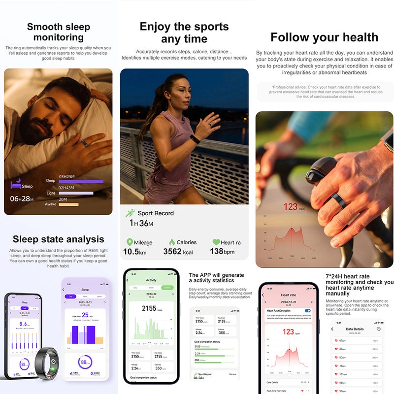 Smart Ring 10# 19.8mm Gold - Long 7-Day Battery Life Sleep Tracking Heart Rate Monitoring for Daily Health Management, Sleep Improvement and Activity Tracking - Image 5