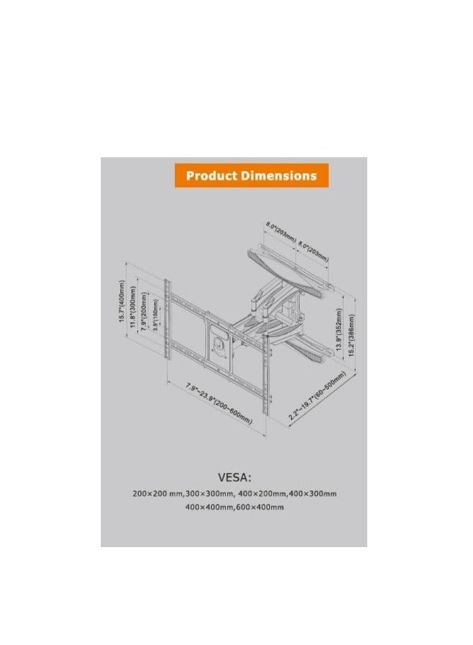 حامل حائط للتلفزيون P65 متحرك مقاس 55-85 بوصة - أسود - Image 3