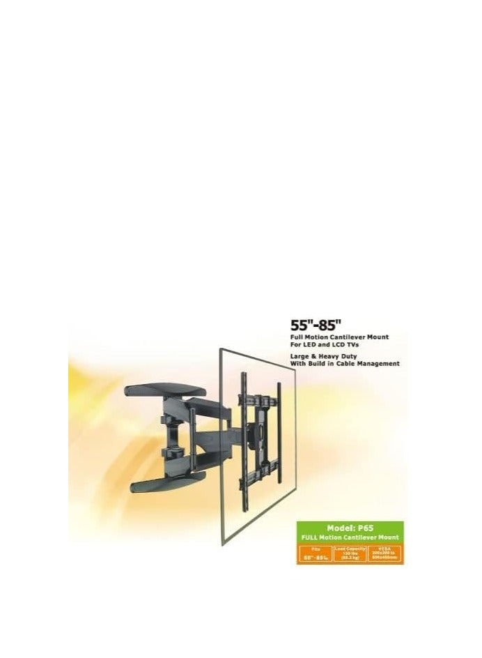 حامل حائط للتلفزيون P65 متحرك مقاس 55-85 بوصة - أسود - Image 2