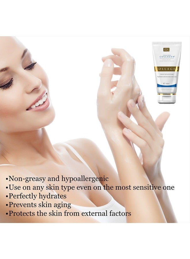 Salcoll Collagen Pure Bioactive Anti-Aging Collagen Repair Hand Cream - Hypoallergenic Moisturizing Lotion, Dry Skin Relief, All Skin Types, 150 ml - Image 4