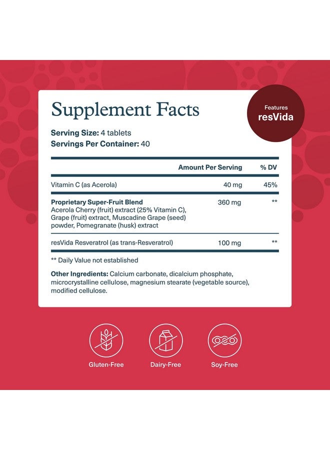 youtheory Youtheory Resveratrol Advanced Antioxidant Formula - Premium Antioxidant Supplement with Super-Fruit Blend - Contains ResVida - Dairy, Soy & Gluten Free - 160 Tablets  - Image 2