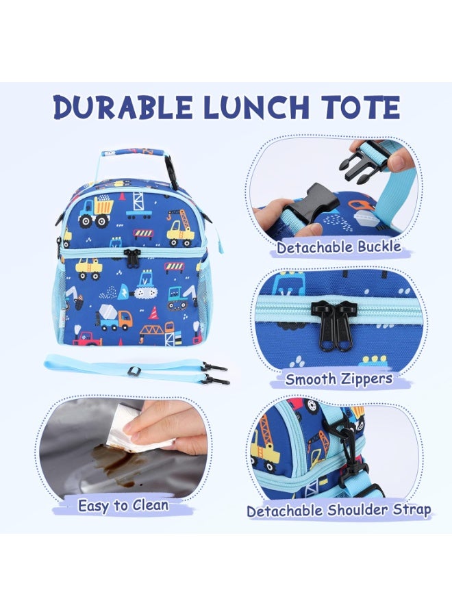 VASCHY Lunch Bag for Kids Boys, Insulated Double Compartments Cooler Lunch Box Tote Bag with Adjustable Shoulder Strap for Toddlers Girls School/Daycare/Picnic Blue Vehicles - Image 3