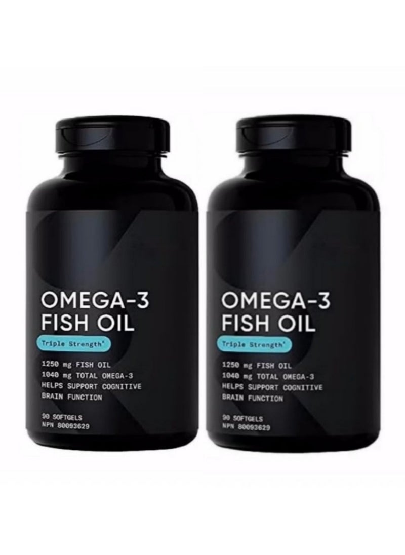 Omega - Triple Strength Omega-3 Fish Oil 1250mg – 90 Softgels from Wild Alaskan Pollock (EPA & DHA) – Supports Heart, Brain & Joint Health – IFOS 5-Star Certified, Non-GMO & Gluten Free - Image 1