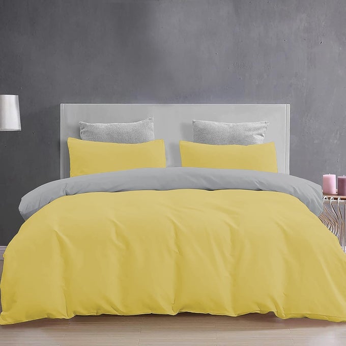 YRM BEDDINGS 3 PIECES DUVET COVER SETR 100 BRUSHED MICROFIBER REVERSIBLES WITH ZIPPER CLOSURE DUVET COVER 61X91 INCHES AND 2 PILLOW COVER 18X28 INCHES SINGLE SIZESILVERGOLD YELLOW