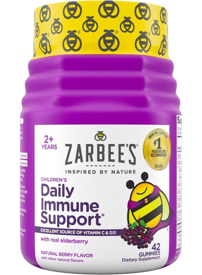 Zarbee's Elderberry Gummies for Kids with Vitamin C; Zinc u0026 Elderberry; Daily Children's Immune Support Vitamins Gummy for Children Ages 2 and Up; Natural Berry Flavor; 42 Count - Image 1