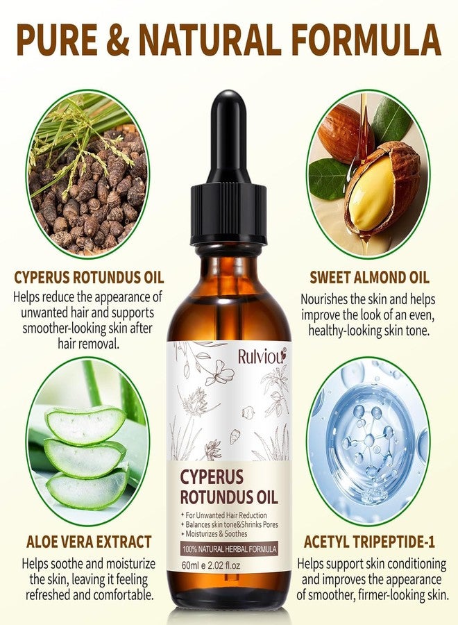 Rulviou 2 Pack Natural Cyperus Rotundus Oil for Hair Removal – Gentle & Effective Body Hair Growth Reducer, 4 fl.oz Bottles for All Skin Types, Non-Irritating Formula - Image 3