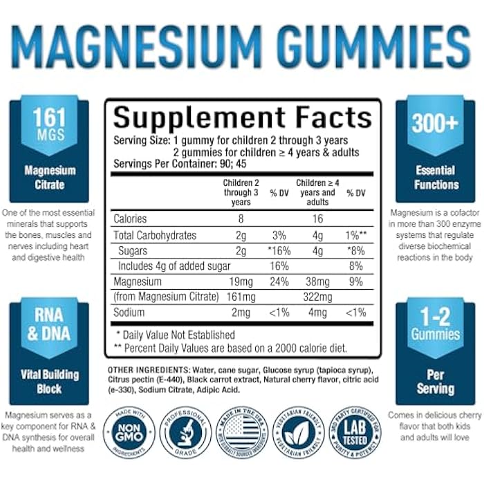 Purely Optimal Magnesium Citrate Gummies for Kids & Adults - Delicious Cherry Flavor - Sleep, Calm & Digestive Support, Relaxation, Muscle Health - Chewable Magnesium, Gluten-Free, Vegan - 90 Gummies - Image 2