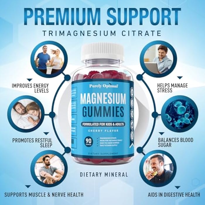 Purely Optimal Magnesium Citrate Gummies for Kids & Adults - Delicious Cherry Flavor - Sleep, Calm & Digestive Support, Relaxation, Muscle Health - Chewable Magnesium, Gluten-Free, Vegan - 90 Gummies - Image 3