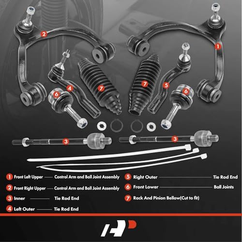 A-Premium Set of 10, Front Upper Control Arm, Lower Ball Joint, Inner Outer Tie Rod End, Compatible with Ford & Lincoln & Mercury - 2003-2011 - Crown Victoria Town Car Marauder Grand Marquis, V8 4.6L - Image 2