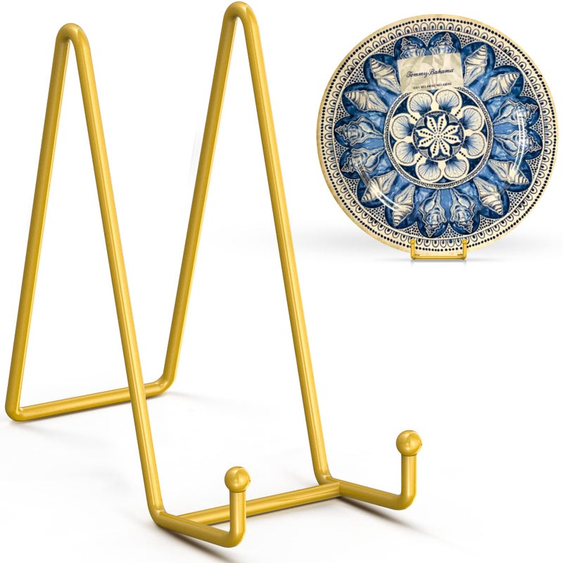 TRLife TR-LIFE 8 Inch Large Plate Stands for Display - Metal Plate Holder Display Stand + Frame Holder Stand for Picture, Decorative Plate, Platter, Plaques, Book, Photo Easel Tabletop (Gold 2 Pack) - Image 1