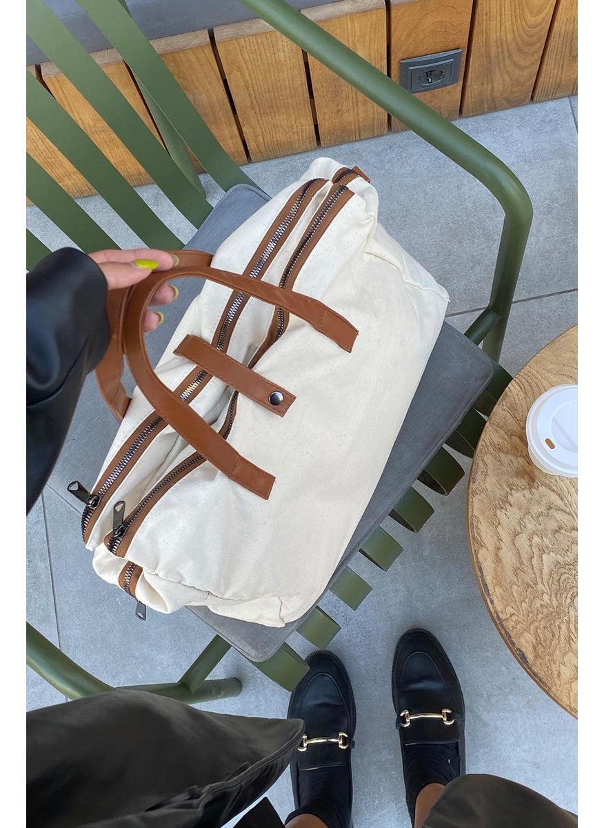 Shule Bags Organic Linen Fabric Shopper Bag Leon Tan  - Image 2