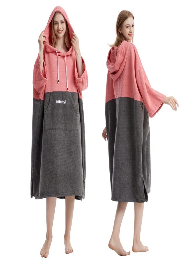 Hiturbo Changing Robe, Absorbent Quick Dry Surf Poncho, 3/4 Sleeve Microfiber Hooded Towel for Beach Swimming Surfing Bathing (Pink/Gray) - Image 1