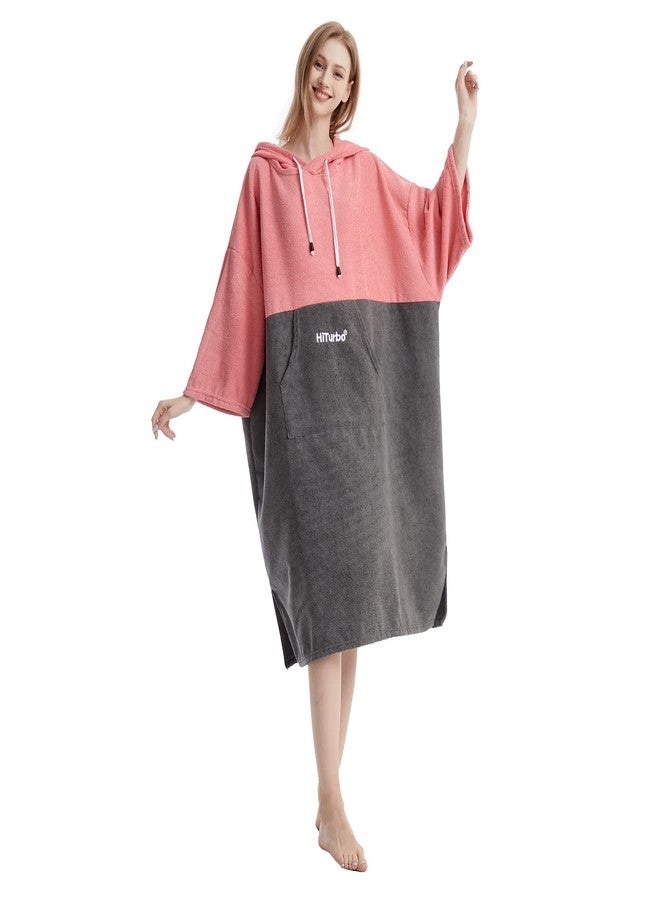 Hiturbo Changing Robe, Absorbent Quick Dry Surf Poncho, 3/4 Sleeve Microfiber Hooded Towel for Beach Swimming Surfing Bathing (Pink/Gray) - Image 4