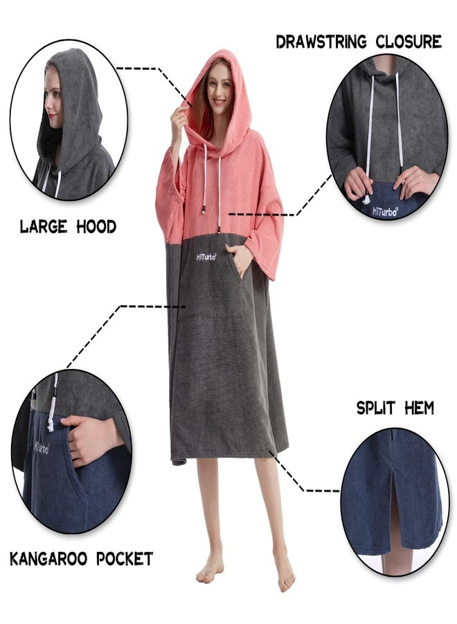 Hiturbo Changing Robe, Absorbent Quick Dry Surf Poncho, 3/4 Sleeve Microfiber Hooded Towel for Beach Swimming Surfing Bathing (Pink/Gray) - Image 3