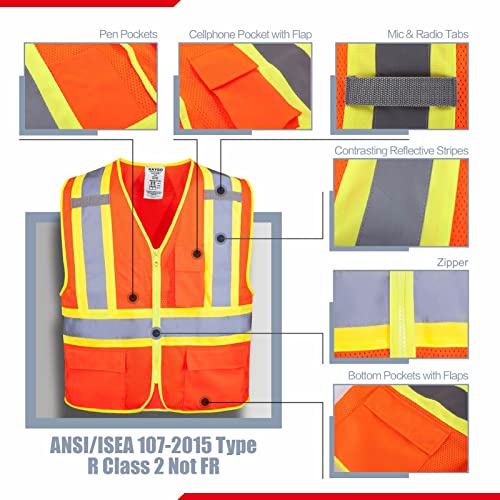 KAYGO Safety Vest with Pockets - High Visibility Reflective Vest ANSI Class 2 Construction Vest (Type R, Not FR) KG0100 (XL, Orange, 1 Pcs) - Image 2
