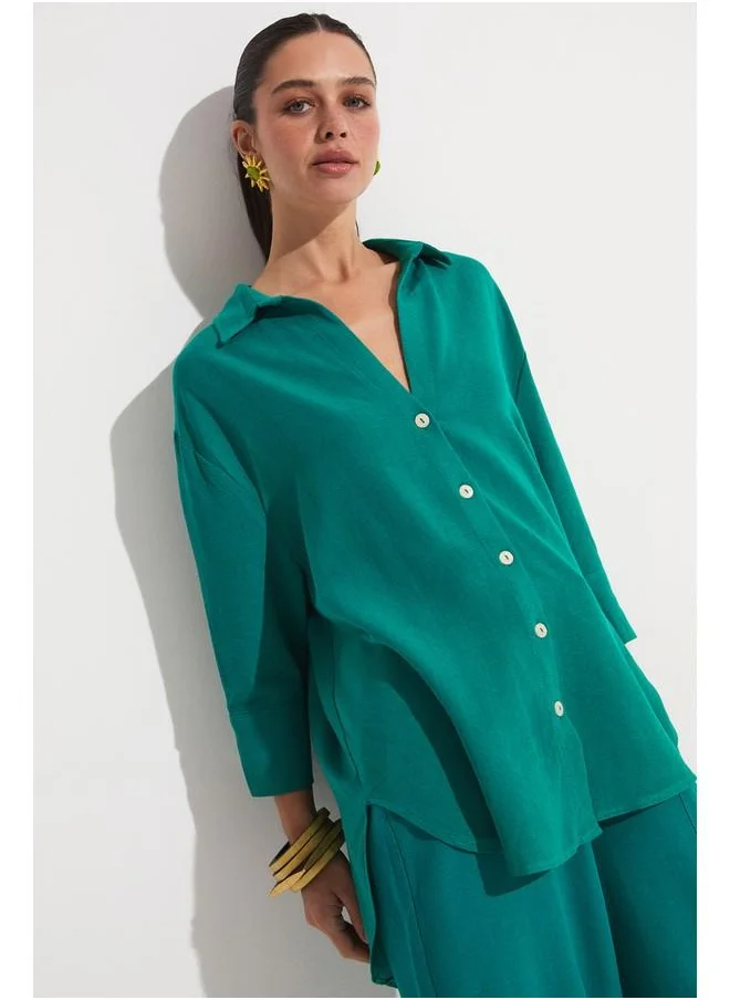 جون June Loose Cut Shirt Emerald