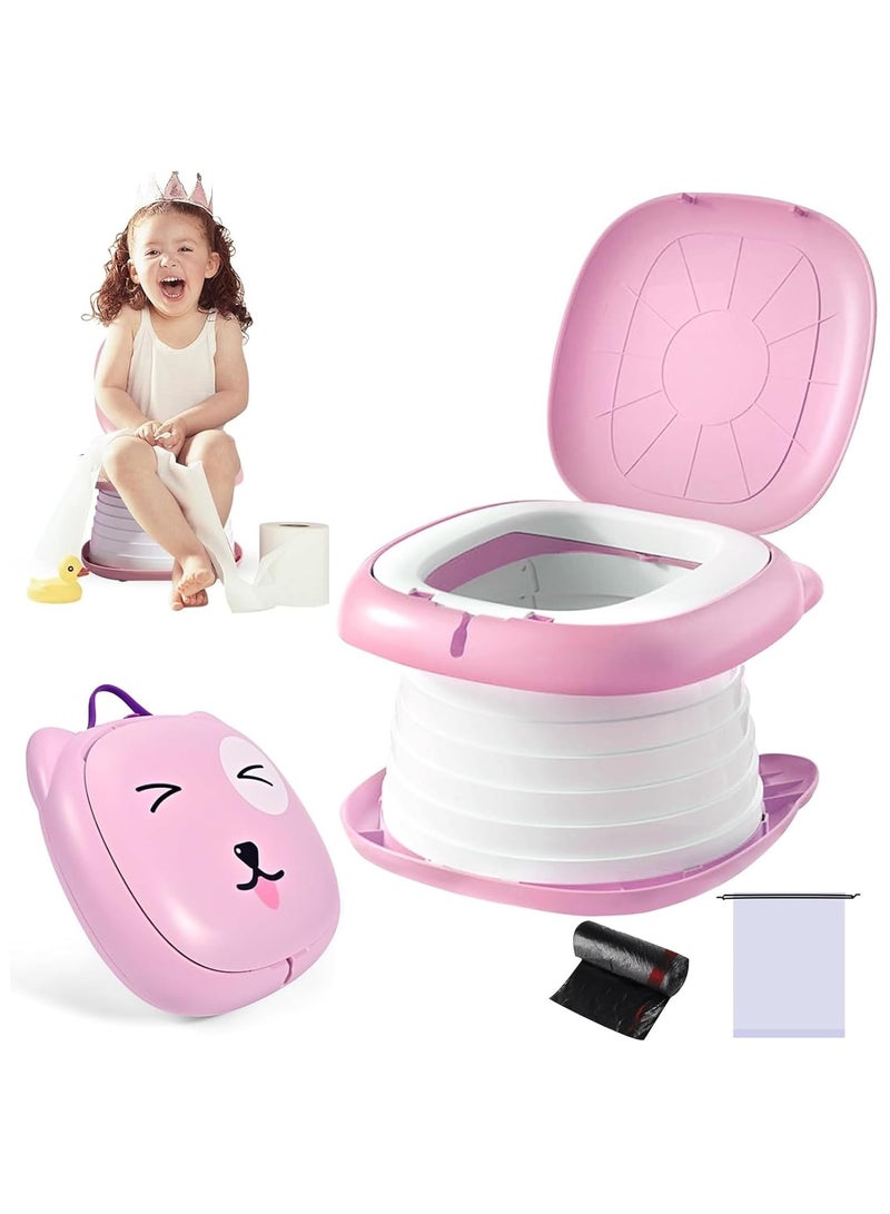 NANAO Portable Potty Training Seat for Toddler Travel,Toilet Potty Chair Potty Training Toilet Seat with Storage Bag Emergency Folding Toilet Toddler Travel Potty Seat Home Car Camping Use (Pink) - Image 1