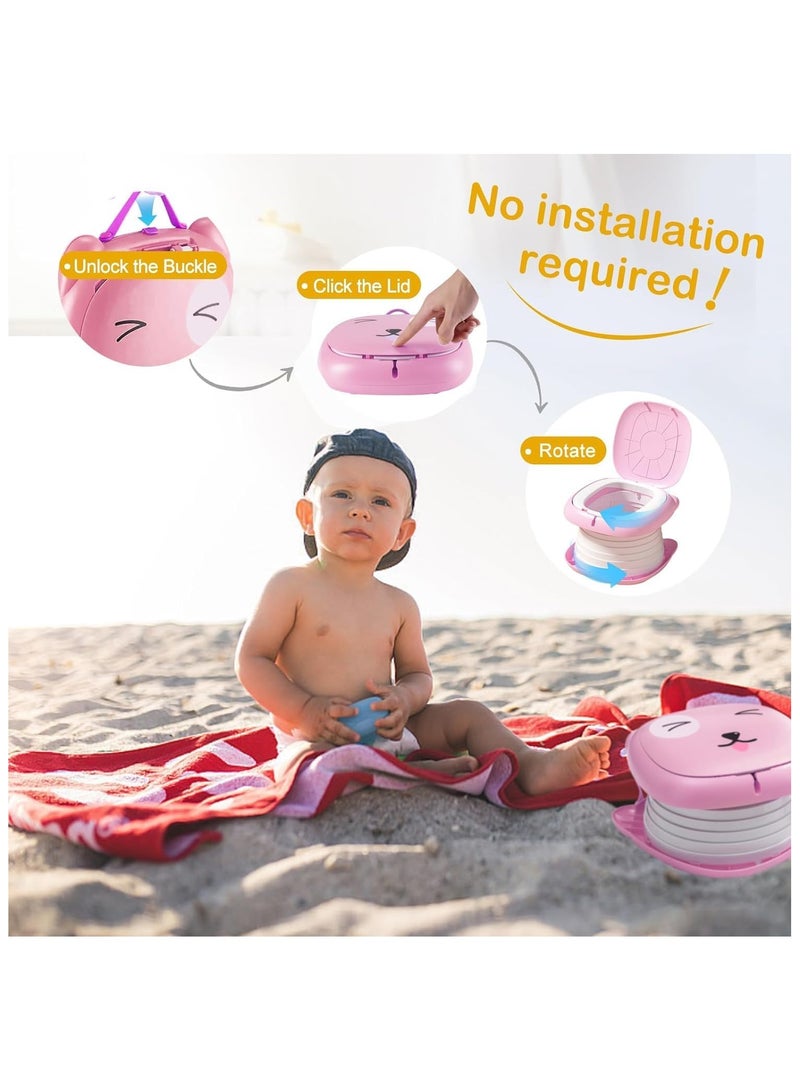 NANAO Portable Potty Training Seat for Toddler Travel,Toilet Potty Chair Potty Training Toilet Seat with Storage Bag Emergency Folding Toilet Toddler Travel Potty Seat Home Car Camping Use (Pink) - Image 3