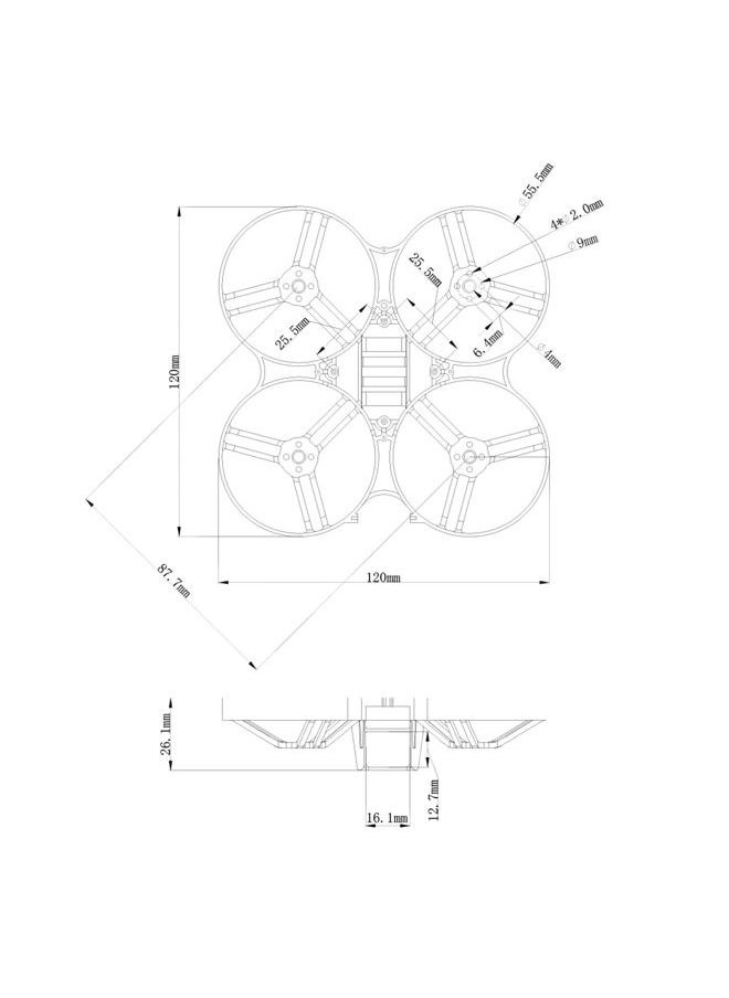 BETAFPV 2pcs Meteor85 85mm Micro Brushless Whoop Frame Kit for Meteor85 2S Brushless FPV Whoop Drone Quadcopter Compatible for 110x Motors Whoop Style FC Board - Black&Grey  - Image 3