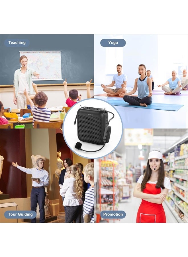 Norwii Voice Amplifier Wireless Microphone , 4000mAh Portable Rechargeable Bluetooth Mini Personal Speaker with 2 Headset Microphones for Teachers, Classroom, Meetings and Tour, Black - Image 5