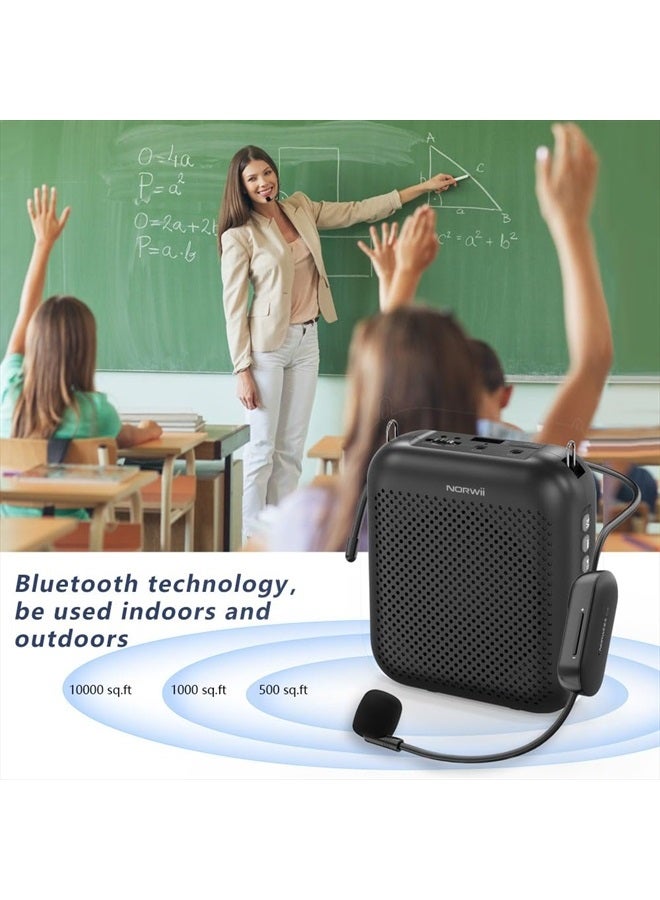 Norwii Voice Amplifier Wireless Microphone , 4000mAh Portable Rechargeable Bluetooth Mini Personal Speaker with 2 Headset Microphones for Teachers, Classroom, Meetings and Tour, Black - Image 3