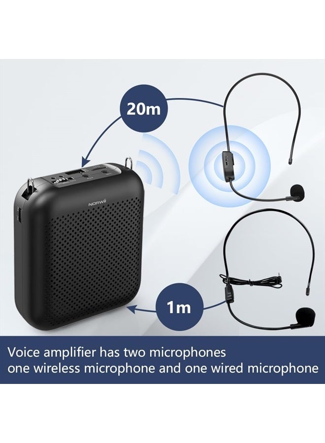 Norwii Voice Amplifier Wireless Microphone , 4000mAh Portable Rechargeable Bluetooth Mini Personal Speaker with 2 Headset Microphones for Teachers, Classroom, Meetings and Tour, Black - Image 4