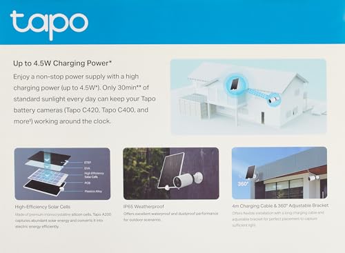 tapo لوحة شمسية تابو A200، (متوافقة مع ماج كام C425 وC420 وC400)، طاقة شحن طويلة الأمد مع خلايا شمسية عالية الكفاءة، مقاومة للعوامل الجوية IP65، زاوية قابلة للتعديل 360° - Image 2