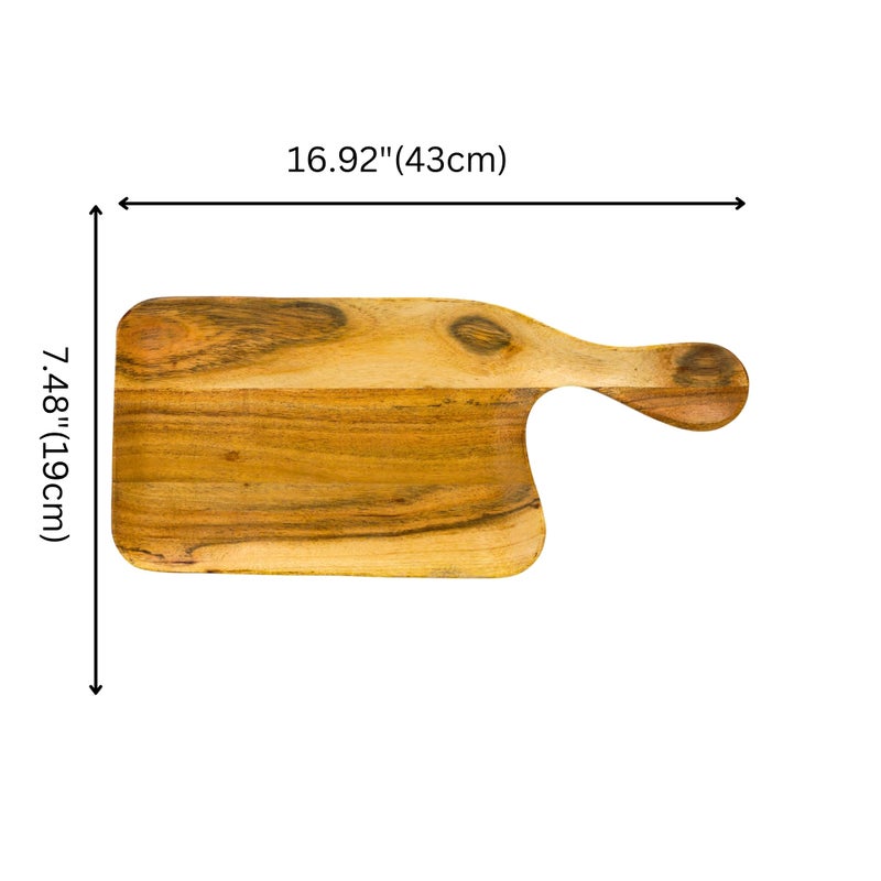 Natriel Premium Acacia Wood Serving Tray Wood Decorative Platter Premium Finish Decorative Sizzler Serving Platter for Cafe Home Kitchen Natural Finish with Extra Support Handle - Image 2